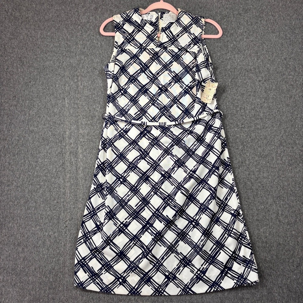 Vintage NWT 60s Woodward & Lothrop Arnel Plaid Shift Dress Navy White Size 10